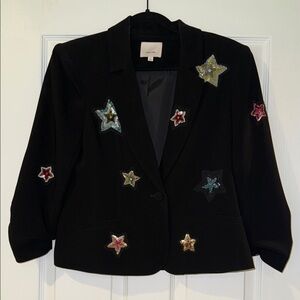 Cinq à Sept Black Blazer with Colorful Star Embellishments